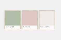 three different shades of pink, green and white paint on the same color palettes