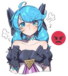 an anime character with blue hair and horns