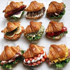 the croissant sandwiches are arranged in order to be eaten