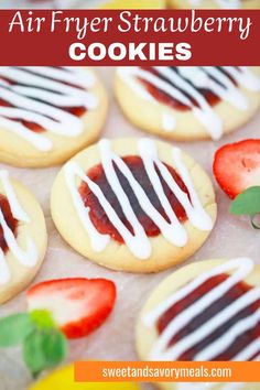 a wooden board with air fryer strawberry cookies