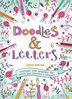 doodles and letters book with pencils in the middle