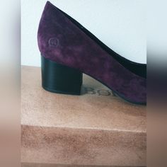 Brand New, Never Worn Born Heels. Purchased From Their Website. Gorgeous Burgundy/Purple Color. Super Cushioned Insole!! Heel To Toe: 9" Purple Block Heel Shoes With Medium Width, Purple Block Heels With Stacked Heel, Purple Round Toe Heels For Office, Purple Heels With Stacked Block Heel, Purple Block Heel Medium Width Heels, Purple High Heels Medium Width, Purple Suede Heels With Pointed Toe, Fitted Purple Heels With 4-inch Heel, Purple Sandals With 4-inch Block Heel