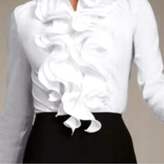 Questions? Leave A Comment Below! Cheap White Blouse With Ruffled Collar, Affordable White Evening Blouse, Cheap Elegant White Dress Shirt, Cheap White Blouse Piece For Women, Cheap White Tops With Mandarin Collar, Affordable White Blouse With Ruffle Hem, White Ruffled Shirt Blouses, White Shomiz Blouses 2020, Fitted Ruffle Blouse For Office