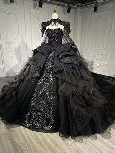 Villain Wedding Dress, Evil Queen Wedding Dress, Gothic Black Wedding Dress, Black Goth Wedding Dress, Vintage Gothic Wedding Dress, Black Wedding Dress With Sleeves, Black Wedding Dress Elegant, Black Wedding Dresses Gothic, Corpse Bride Wedding Dress