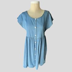 Nos Vintage 90s Jennifer Moore Light Blue Denim Buttoned Babydoll Dress Size M New With Tags, As Shown. - Bust: 42" - Waist: 38" - Length: 35" - 100% Cotton Fabric - Scoop Neck - Ties In The Back Thank You For Looking, Don’t Forget To Browse My Closet For More Great Deals To Bundle And Save With Fast Shipping And Secure Packaging! Silk Sheath Dress, White Floral Midi Dress, Sleeveless Linen Dress, Black Floral Maxi Dress, Full Midi Skirt, Denim Maxi Dress, Floral Slip Dress, Silk Wrap Dresses, Maxi Shirt Dress