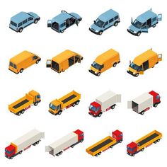 various types of trucks and trailers on white background - miscellaneous objects / objects 3d renders