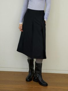 Color: NavyCountry of Origin : KOREA Pleats Skirt, Va Va Voom, Midi Skirt, Fashion Inspo, Composition, Fashion Outfits, Wool, Navy, Outfit Accessories