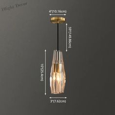 an image of a light fixture with measurements for the size and width on grey background