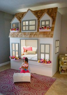 Loft Bunk Bed, Loft Bunk, Bed Loft, Playhouse Bed, Cottage Bed, Loft Bunk Beds, Bunk Bed Designs, Kids Bunk Beds, Girl Bedroom Designs