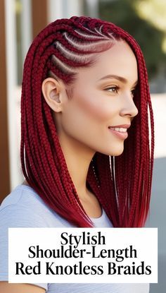 Knotless Braids With Red Highlights, Braids With Red Highlights, Red Braids Hairstyles, Rose Gold Braids, Highlight Braids, Red Boho Braids, Braids With Red, Knotless Braids Red, Braids Red