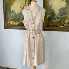 Beautiful Beige Dress Size L. New Without Tags. Measurements Armpit To Armpit 21 Inches, Length Shoulder Down 36 Inches. Has A Belt, Functional Front Pockets, The Dress Is Fully Lined. Mizo Sunday Dress, Beige Dress, Beige Dresses, Linen Blend, The Dress, Colorful Dresses, Midi Dress, Womens Dresses, Cream