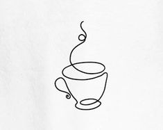 a black and white drawing of a coffee cup