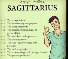 a man pointing to the right side of his face with text above it that says are you really a sagittarius?