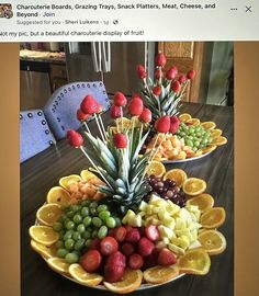 a plate filled with fruit on top of a wooden table