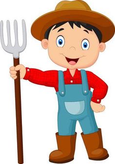 a little boy in overalls holding a pitchfork