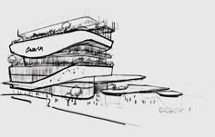 an architectural drawing of a building with multiple levels