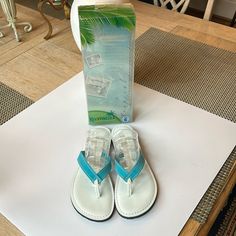 Newin Box! Super Cute!! Done In A Faux Suede Strap In A Thong Style A/ White Cording Thong. White Base W/ Logo. Wide White Decorative Stitching. Hard Black Ridged Sole For Extra Support. W Logo, Decorative Stitching, Thong Sandals, Key West, Teal Blue, Women's Shoes Sandals, Faux Suede, Blue Black, Shoes Sandals