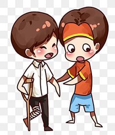 two boys are holding hands with one another, cartoon character png and psd