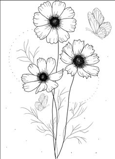 three daisies and two butterflies on a white background with the words, i love you