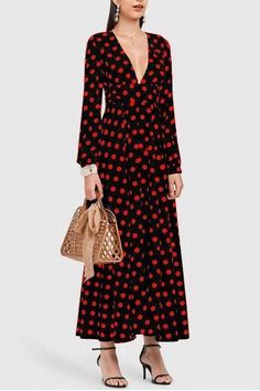 Sexy Deep V Collar Dot Defined Waist Maxi Dress – pretty maxi dresses,style maxi dress,maxi dress ideas,fall maxi dress,maxi dress outfit casual,maxi dress spring,long maxi dress #maxidresselegant #maxidressfall #maxidress #maxidressoutfit #maxidressesgorgeous #streetstyle #dresses #fashion #streetvova Maxi Dress Outfit Casual, Pretty Maxi Dress, Print Chiffon Maxi Dress, Spring Maxi Dress, Defined Waist, Maxi Dress Outfit, Maxi Dresses Fall, Winter Dress Outfits, Long Sleeve Print Dress