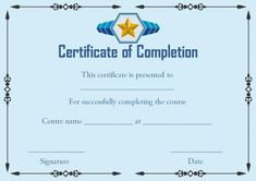 certificate of completion with an image of a star