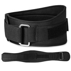 a black belt that has a metal buckle on the side and two straps attached to it