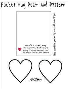 two hearts with the words pocket hug poem and pattern