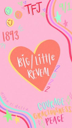 a pink poster with the words big / little reveal and a heart on it's side