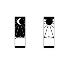 two windows with the sun and moon in them, one is black and white on a white background