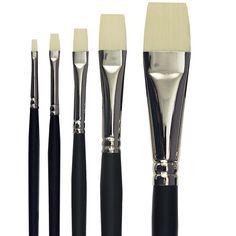 five brushes with black handles and white bristles