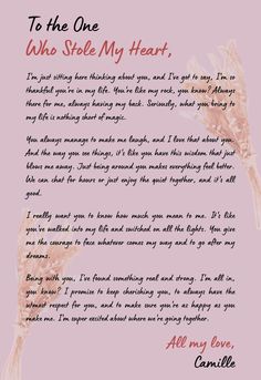 a poem written to someone who stole my heart on pink background with flowers and leaves