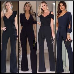 Macacão Preto ou Azul-marinho, Flare , acinturado. Looks variados com modelos elegantes! Outfit Elegantes, Fiesta Outfit, Soiree Dress, Fashion Terms, Dancers Outfit, Fasion Outfits, Modesty Fashion, Capsule Outfits, Dressy Outfits