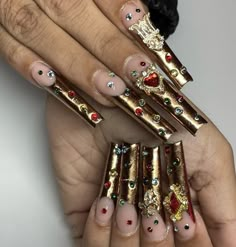 Cathedral Nails, 2000 Nail Designs, Chunky Nails, Nails French Tip, Junk Nails, Nail Goals, Nails Gold, Aesthetic Nails, Colored Acrylic Nails