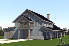 this is an artist's rendering of a house in the country style with two garages