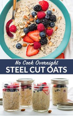 no cook overnight steel cut oats with berries and almonds