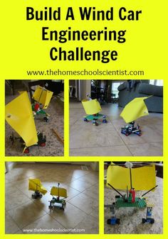 the instructions to build a wind car engineering challenge for kids with pictures and text on it