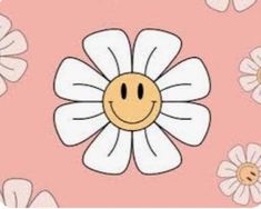 a flower with a smiley face drawn on it's center surrounded by daisies