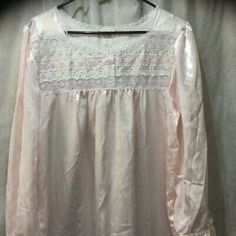 Vintage Isabella Blush Pink Satin Look Nightgown Lingerie Lace Medium  | eBay Long Sleeve Sleepwear With Lace Trim For Pajama Party, Feminine Lace Trim Nightgown For Sleepovers, Long Sleeve Lace Trim Sleepwear For Sleepovers, Feminine Long Sleeve Sleepwear For Bedtime, Feminine Lace Trim Nightgown For Pajama Party, Long Sleeve Lace Trim Sleepwear, Coquette Lace Trim Sleepwear For Pajama Party, Feminine Long Sleeve Nightgown For Home, Spring Coquette Nightgown For Sleep