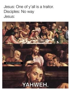 the last supper of jesus is depicted in two separate pictures with captioning below