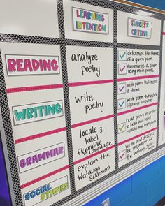 a bulletin board with writing on it in a classroom setting for students to read and write