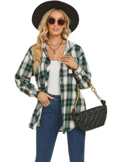 PRICES MAY VARY. Material:This shirt is made of 97% cotton and 3% spandex.Soft,warm,comfortable and durable.Provide you a pleasing wearing experience Feature:Flannel Fabric,Plaid Shirt,Cotton Hood,Long Sleeve,Button Down,Chest Pocket,Oversized Boyfriend Style,Loose fit,Cute Matching:This stylish shirt top can be paired with a variety of t-shirts inside,jeans, skirts, leggings,tights and ankle boots, classic style make you look fashionable, beautiful,stylish and cute Occasion:This fashion flannel Jacket Blouse, Plaid Sleeve, Pocket Shirt, Plaid Flannel Shirt, Flannel Material, Plaid Print, Jacket Buttons, Oversized Shirt, Womens Plaid