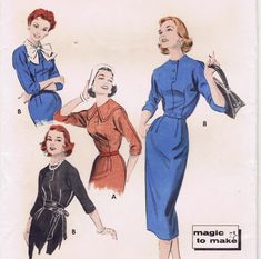 Puritan Collar, Scarf Bow, 1950 Fashion, Century Dress, Vintage Dress Patterns, Butterick Pattern, Butterick Sewing Pattern, Vintage Couture, Basic Dress