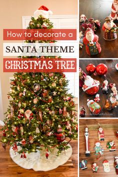 how to decorate a santa theme christmas tree with ornaments and other holiday decorating items