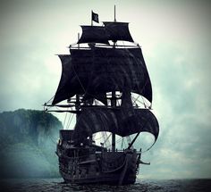 an old pirate ship sailing in the ocean