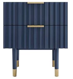 an image of a blue cabinet with gold trimmings on the top and bottom