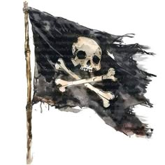 a pirate flag with a skull and crossbones painted on it's side