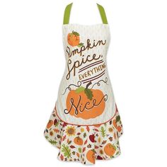 a white apron with an orange pumpkin on it and the words pumpkin spice everything here