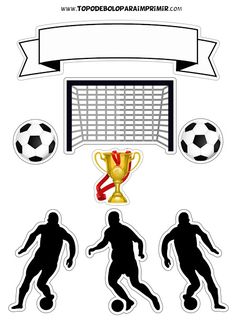 the silhouettes of soccer players are shown in black and white, with a banner above them