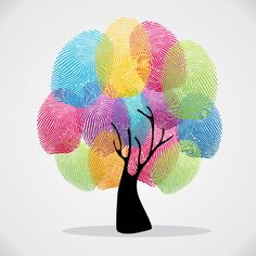 fingerprint tree with colorful circles in the shape of a circle on a white background