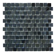 black glass mosaic tile with silver foiling on the edges and bottom, against a white background